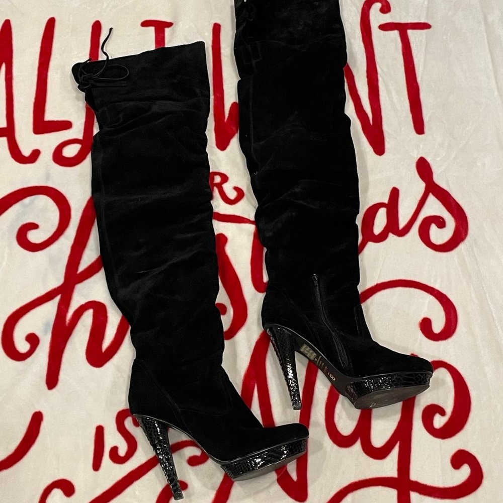 Exquisite Bakers Black Suede Over The Knee Boots